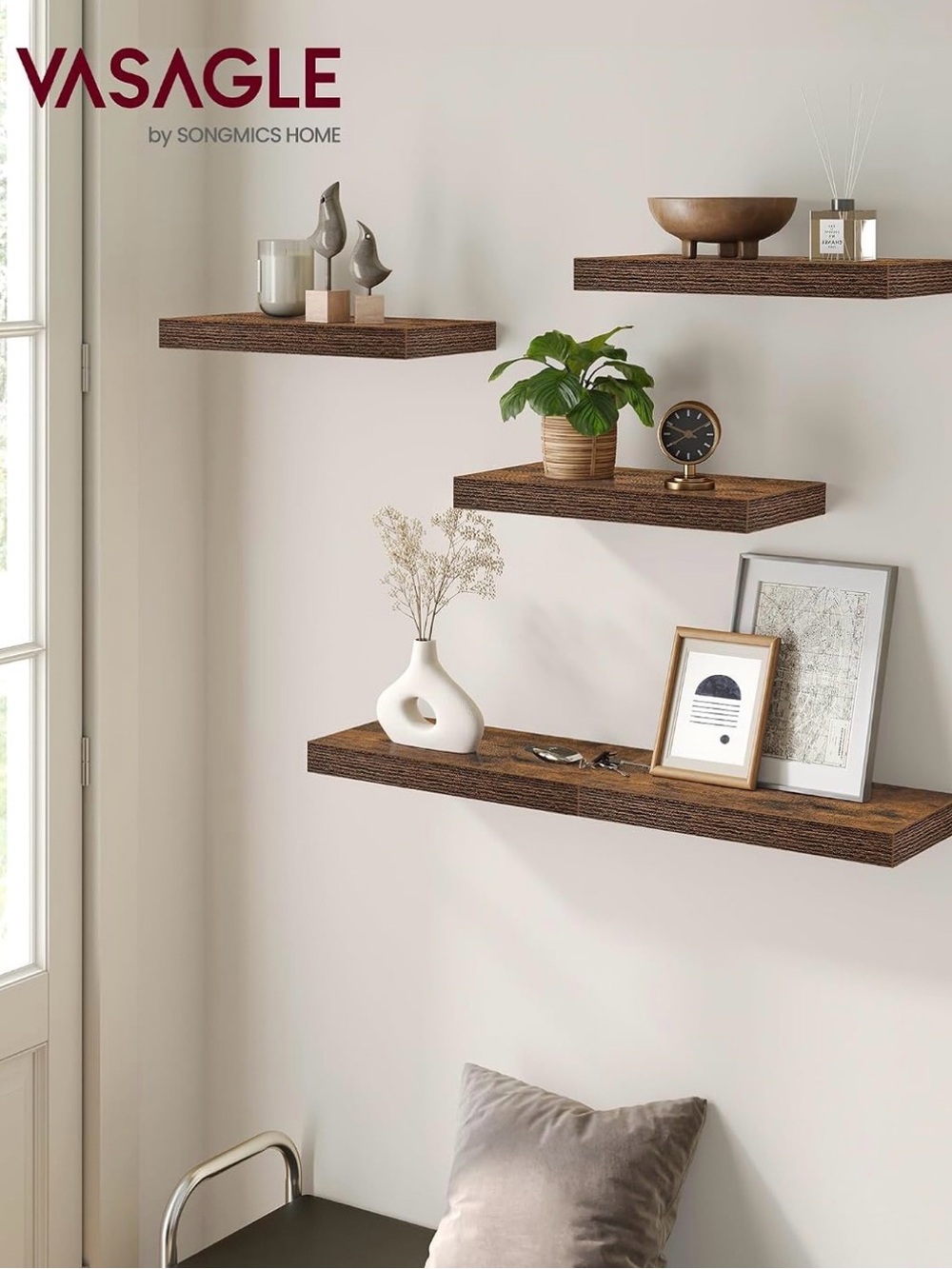 1- Brown Floating Wall Shelf- Rustic Home Wall Decor